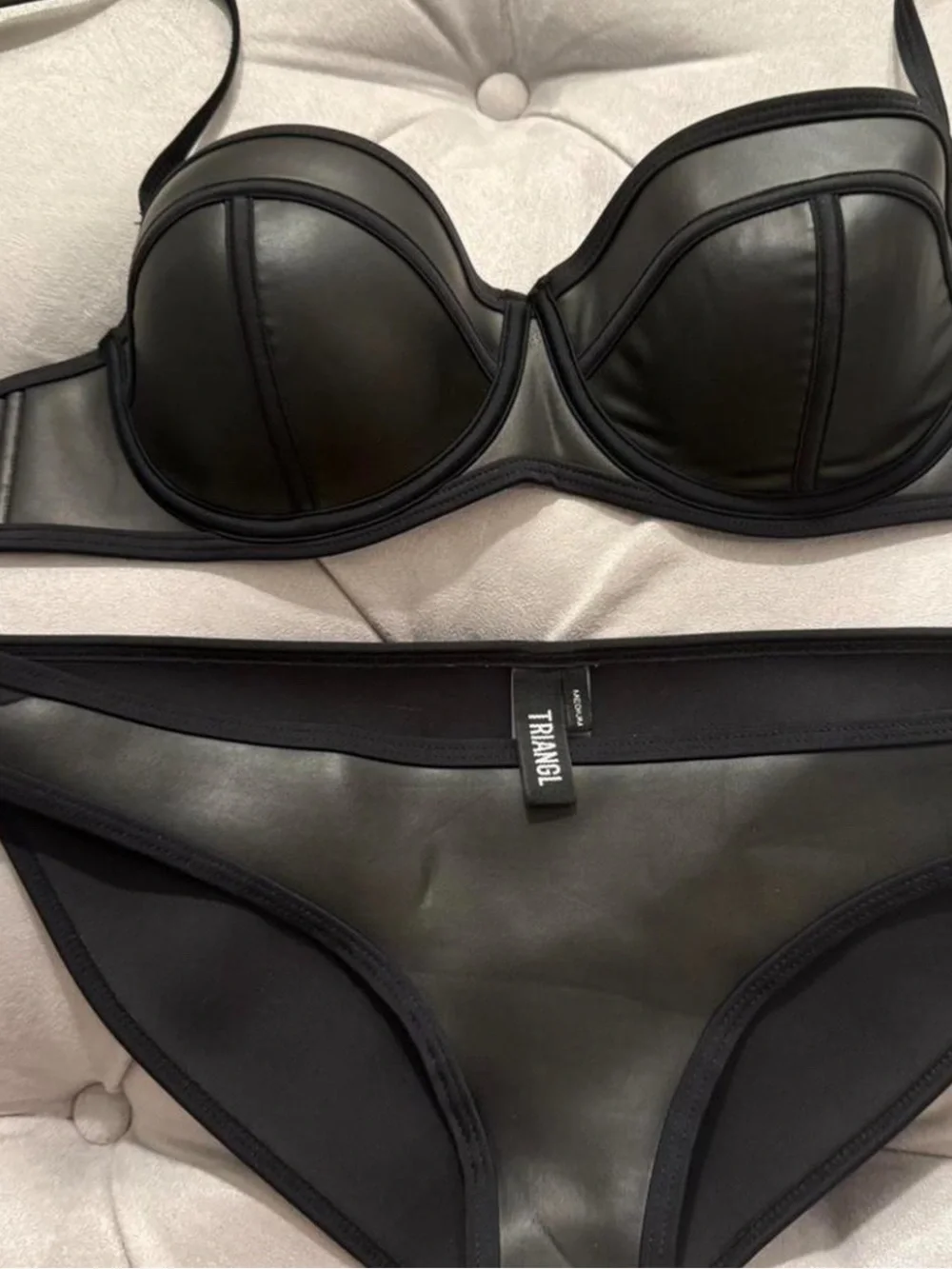 Triangl Discontinued Two-Piece Black Leather Bikini Set